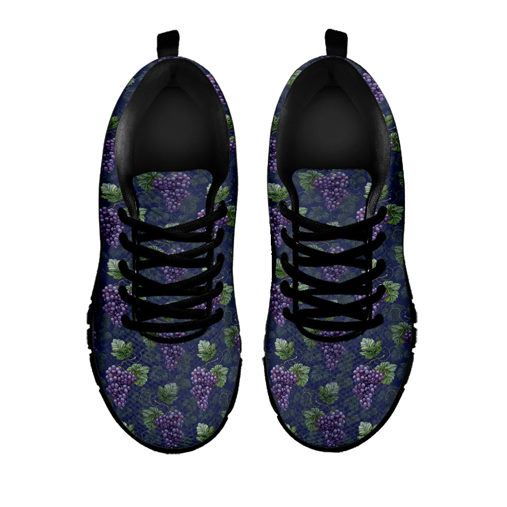 Watercolor Purple Grapes Pattern Print Black Sneakers