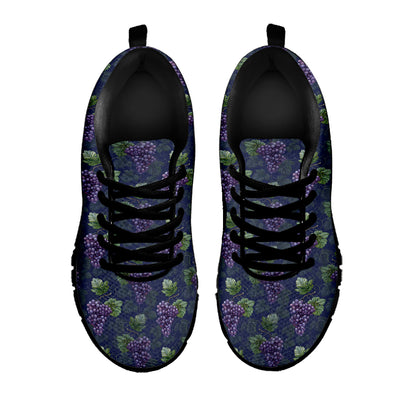 Watercolor Purple Grapes Pattern Print Black Sneakers