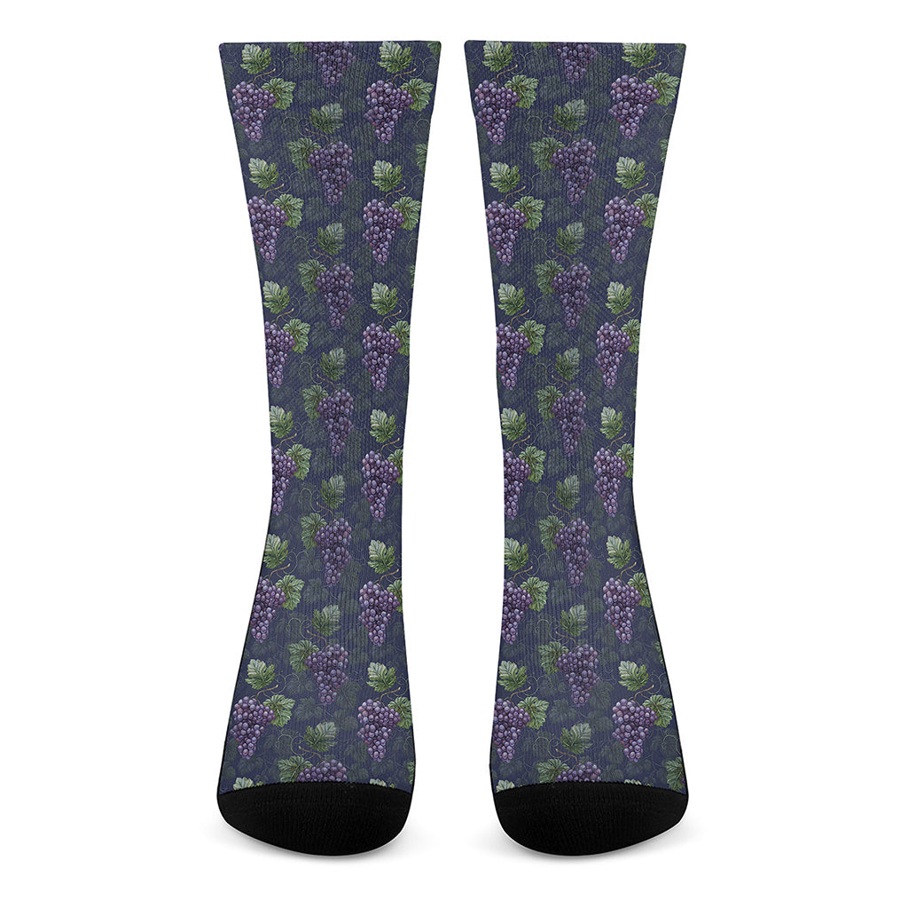 Watercolor Purple Grapes Pattern Print Crew Socks