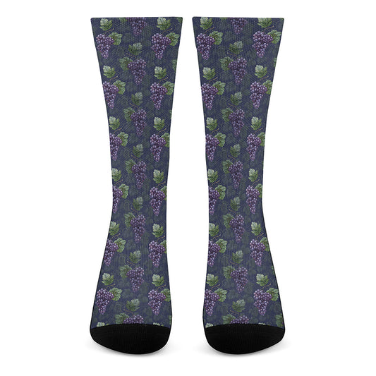 Watercolor Purple Grapes Pattern Print Crew Socks