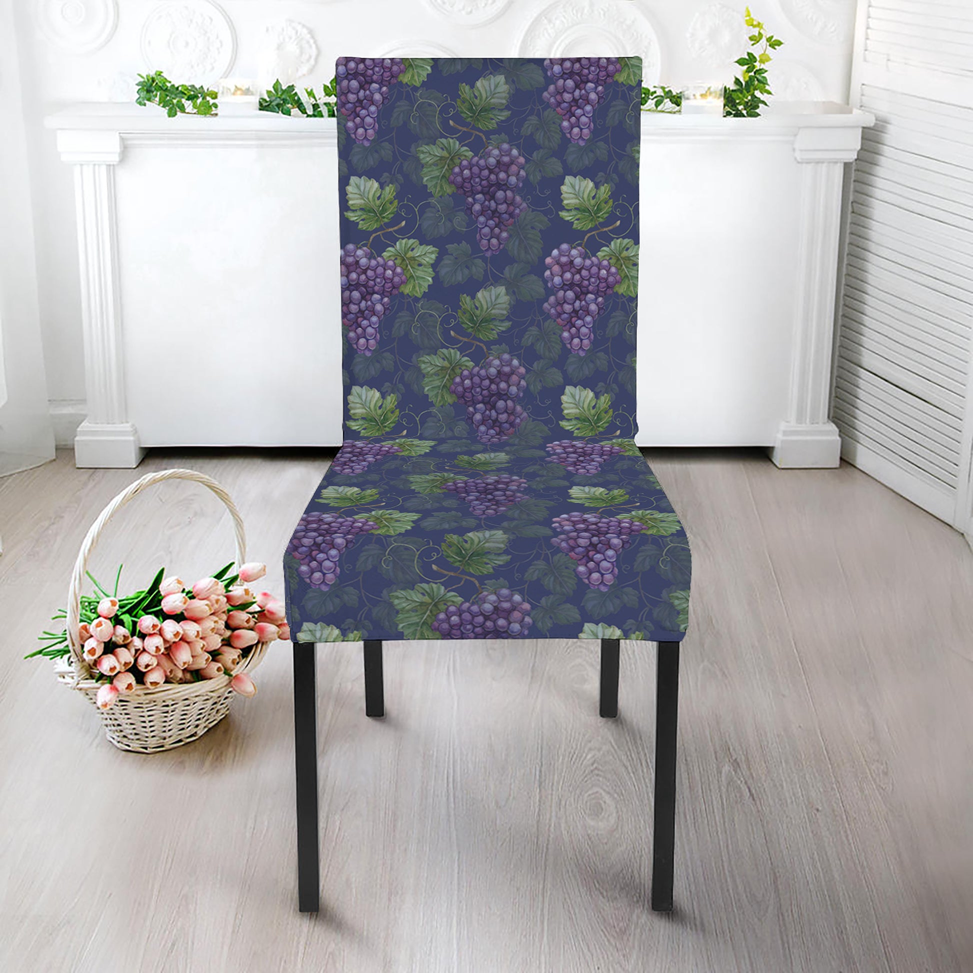 Watercolor Purple Grapes Pattern Print Dining Chair Slipcover