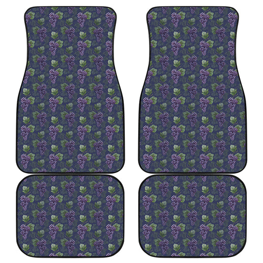 Watercolor Purple Grapes Pattern Print Front and Back Car Floor Mats