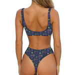Watercolor Purple Grapes Pattern Print Front Bow Tie Bikini