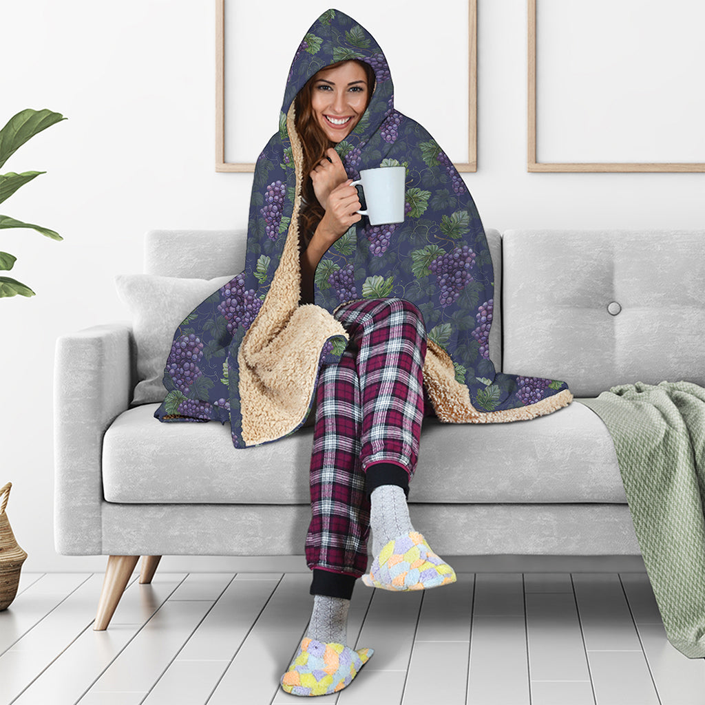 Watercolor Purple Grapes Pattern Print Hooded Blanket
