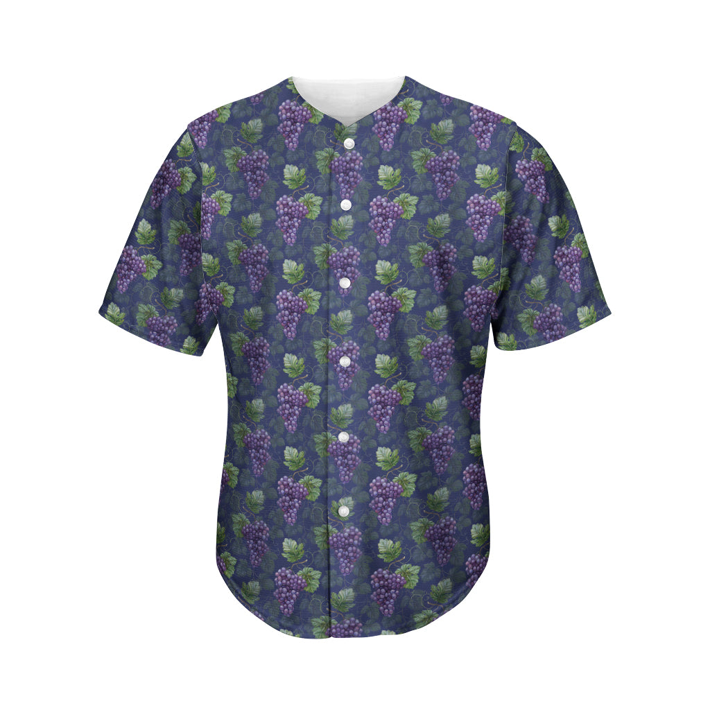 Watercolor Purple Grapes Pattern Print Men's Baseball Jersey