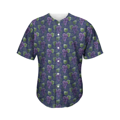 Watercolor Purple Grapes Pattern Print Men's Baseball Jersey