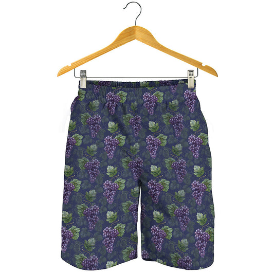 Watercolor Purple Grapes Pattern Print Men's Shorts