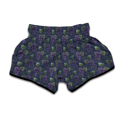 Watercolor Purple Grapes Pattern Print Muay Thai Boxing Shorts