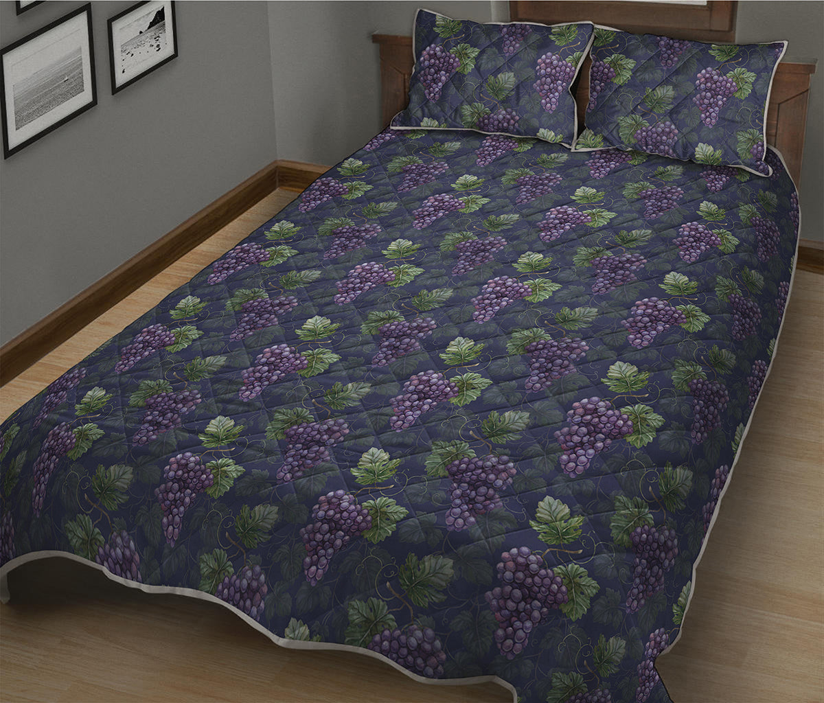 Watercolor Purple Grapes Pattern Print Quilt Bed Set