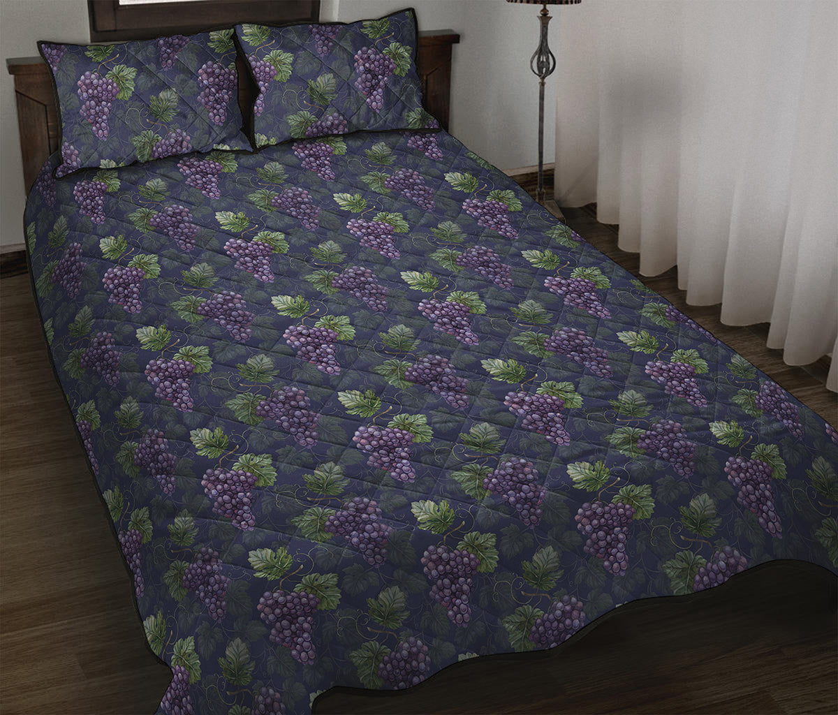 Watercolor Purple Grapes Pattern Print Quilt Bed Set
