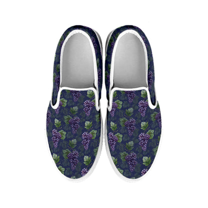 Watercolor Purple Grapes Pattern Print White Slip On Shoes