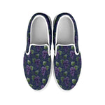 Watercolor Purple Grapes Pattern Print White Slip On Shoes