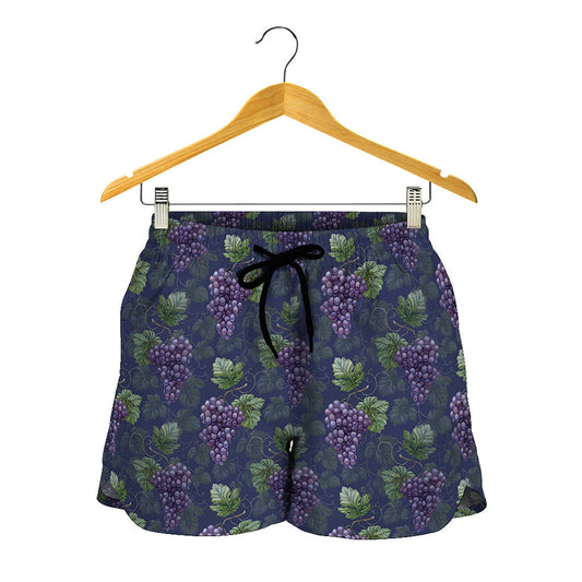 Watercolor Purple Grapes Pattern Print Women's Shorts