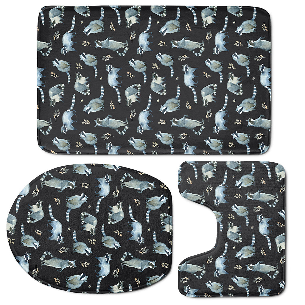 Watercolor Raccoon Pattern Print 3 Piece Bath Mat Set