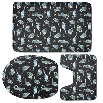 Watercolor Raccoon Pattern Print 3 Piece Bath Mat Set