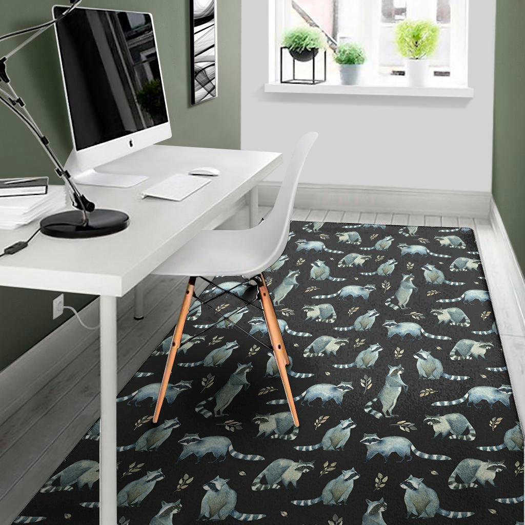 Watercolor Raccoon Pattern Print Area Rug