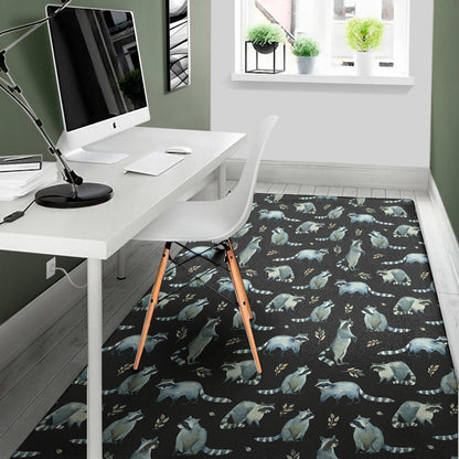 Watercolor Raccoon Pattern Print Area Rug