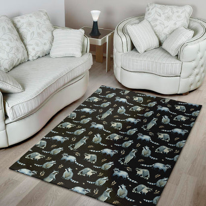 Watercolor Raccoon Pattern Print Area Rug