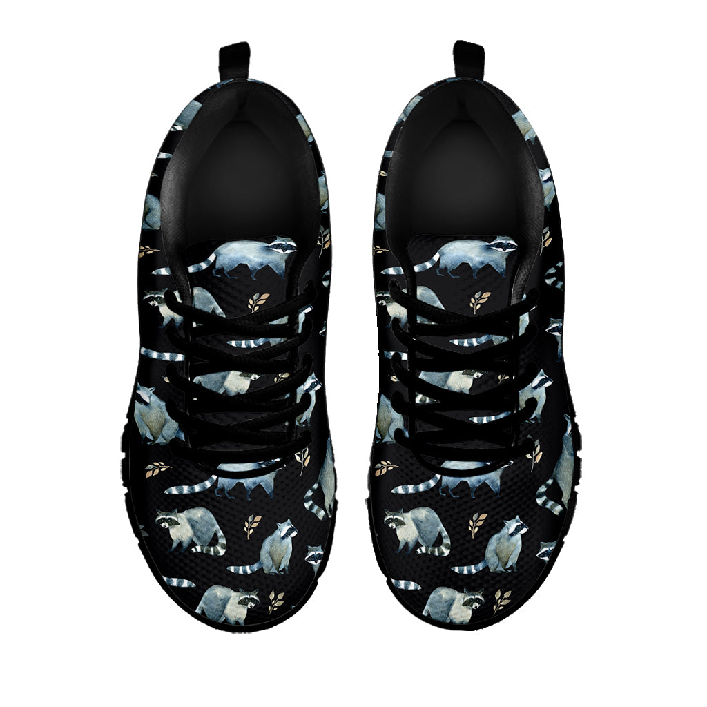 Watercolor Raccoon Pattern Print Black Sneakers