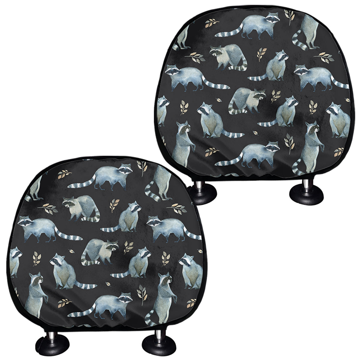 Watercolor Raccoon Pattern Print Car Headrest Covers