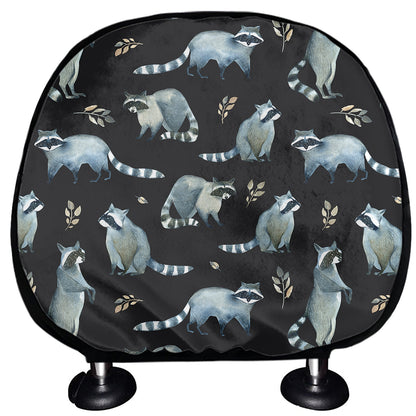 Watercolor Raccoon Pattern Print Car Headrest Covers