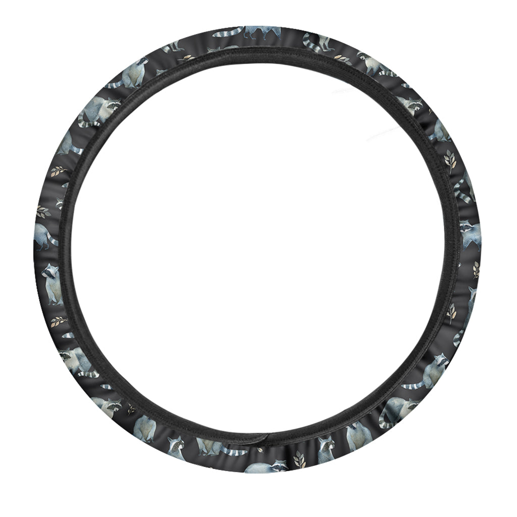 Watercolor Raccoon Pattern Print Car Steering Wheel Cover