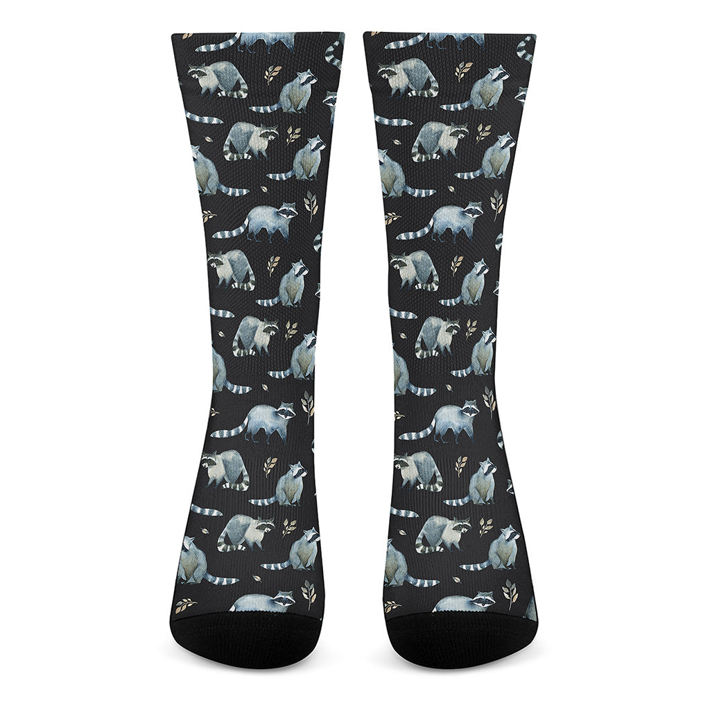 Watercolor Raccoon Pattern Print Crew Socks
