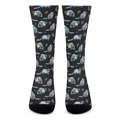 Watercolor Raccoon Pattern Print Crew Socks