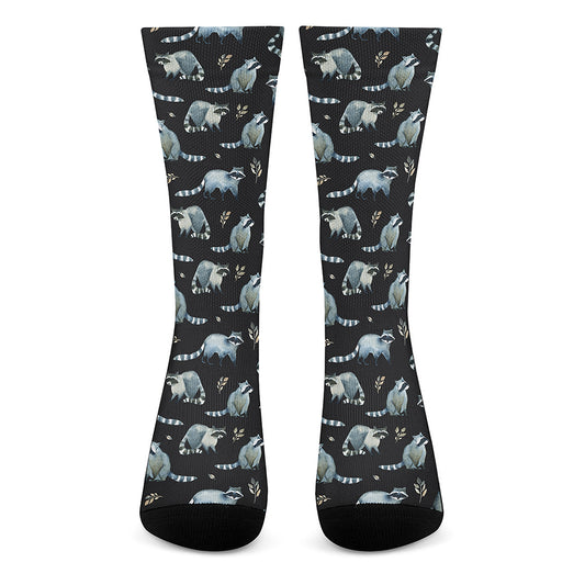 Watercolor Raccoon Pattern Print Crew Socks