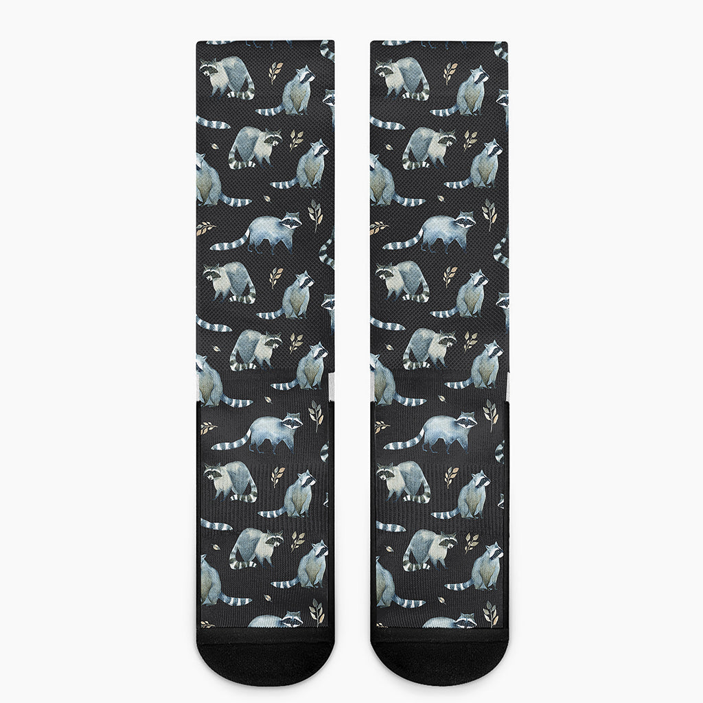 Watercolor Raccoon Pattern Print Crew Socks