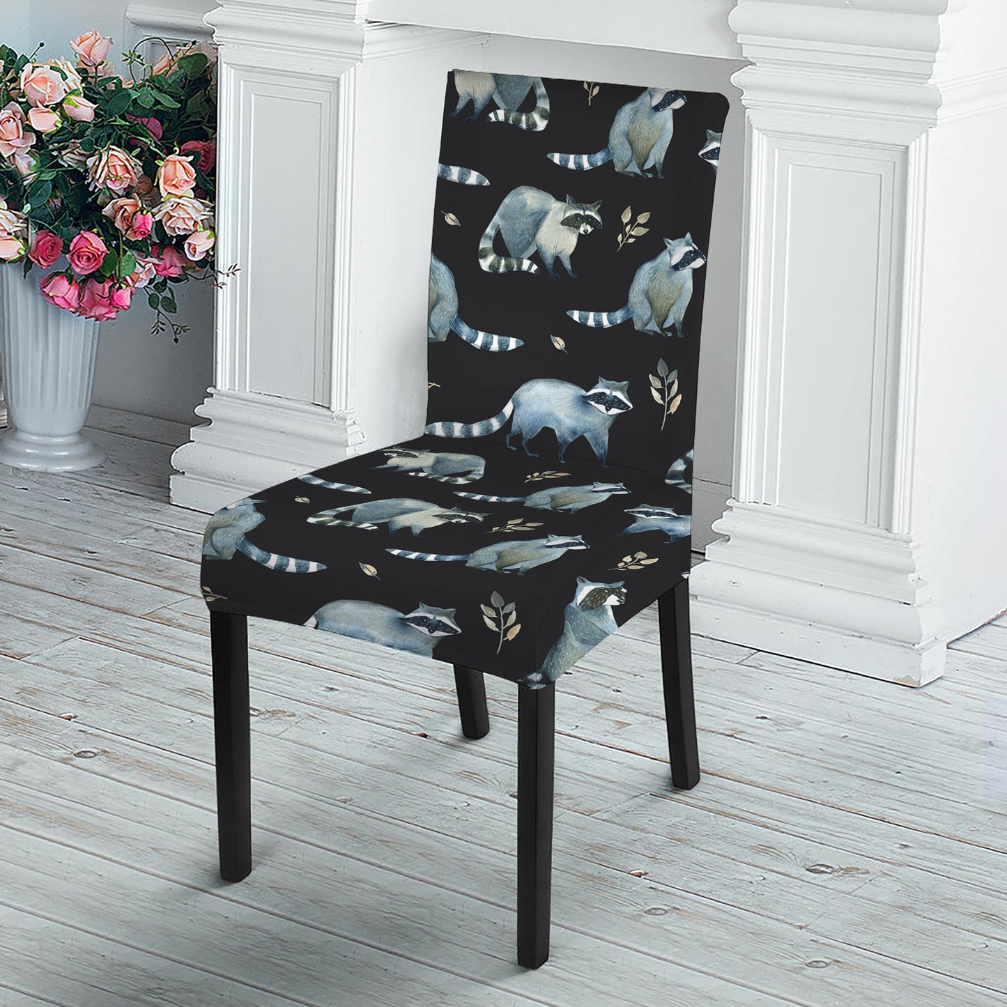 Watercolor Raccoon Pattern Print Dining Chair Slipcover