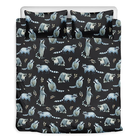 Watercolor Raccoon Pattern Print Duvet Cover Bedding Set