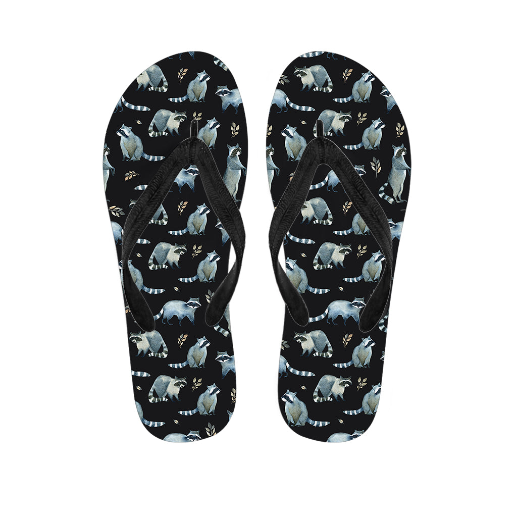 Watercolor Raccoon Pattern Print Flip Flops