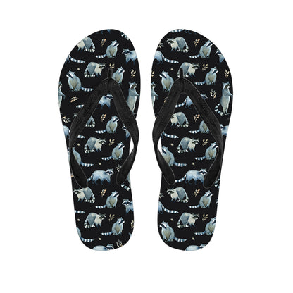 Watercolor Raccoon Pattern Print Flip Flops