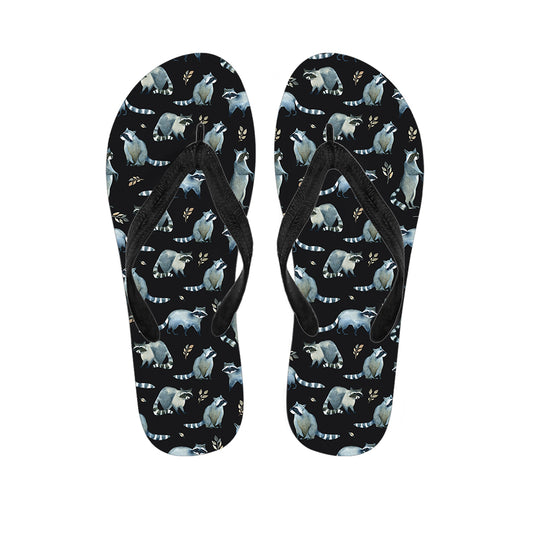 Watercolor Raccoon Pattern Print Flip Flops