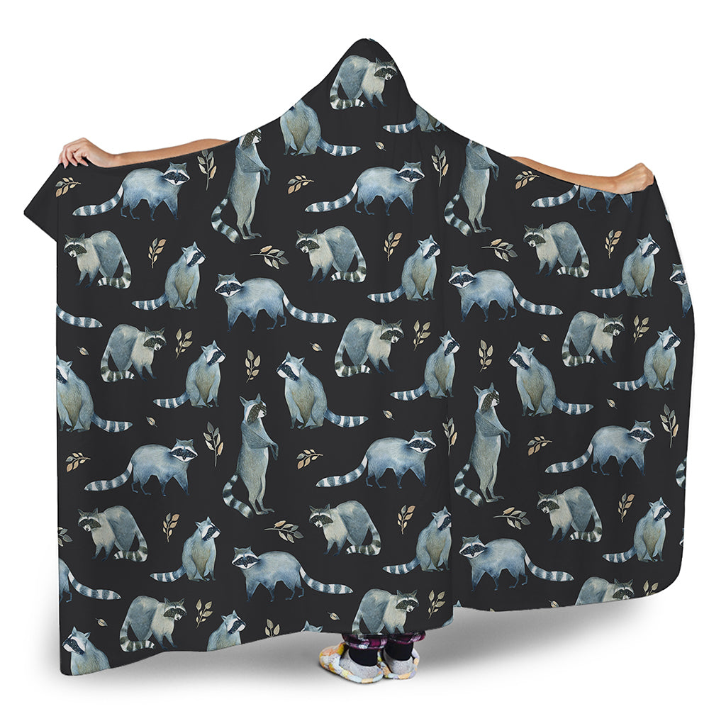 Watercolor Raccoon Pattern Print Hooded Blanket