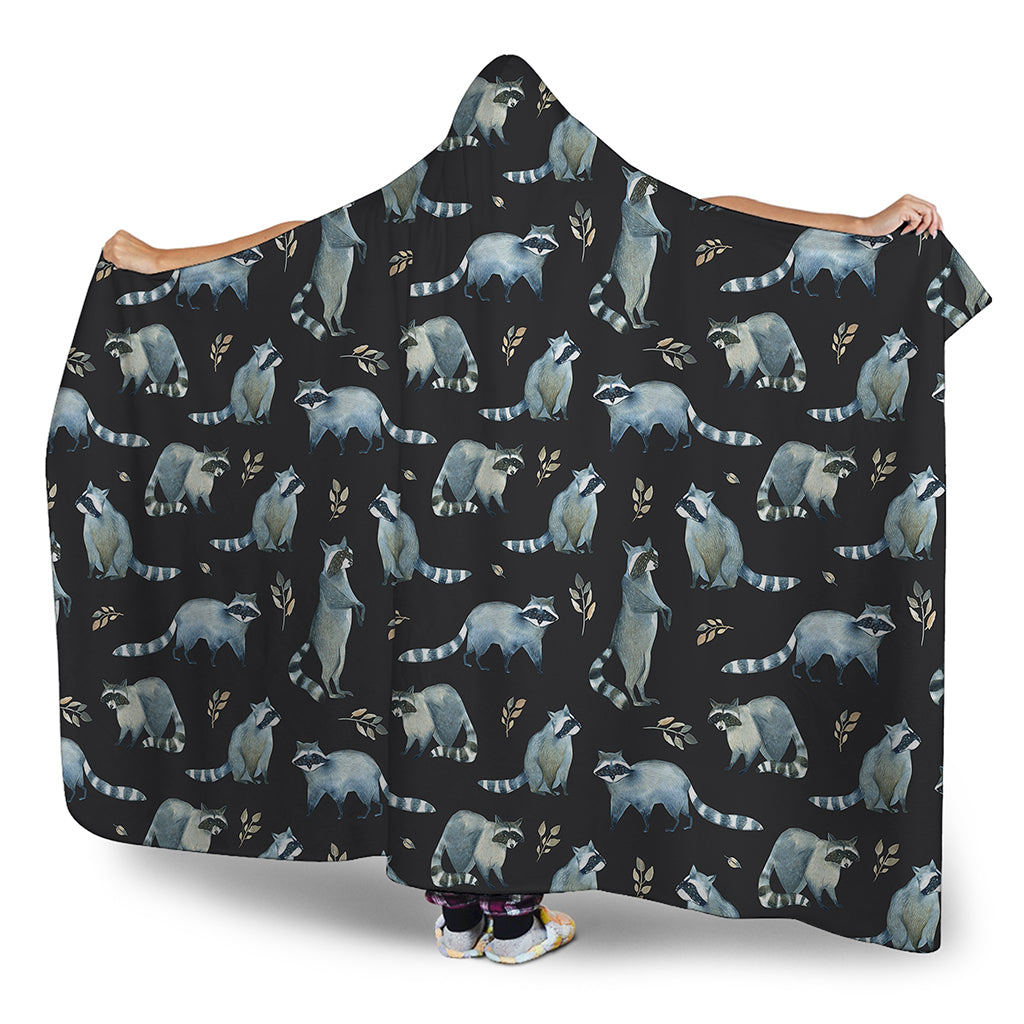 Watercolor Raccoon Pattern Print Hooded Blanket