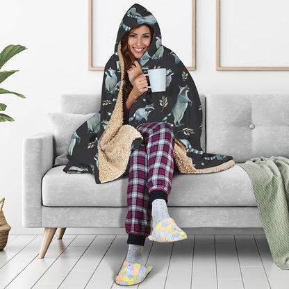 Watercolor Raccoon Pattern Print Hooded Blanket