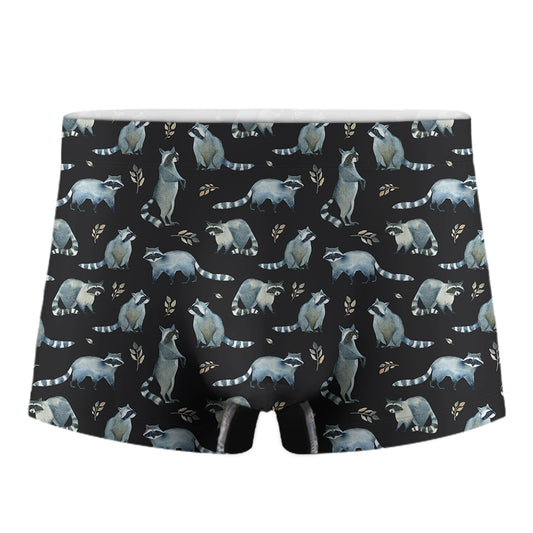 Watercolor Raccoon Pattern Print Men's Boxer Briefs