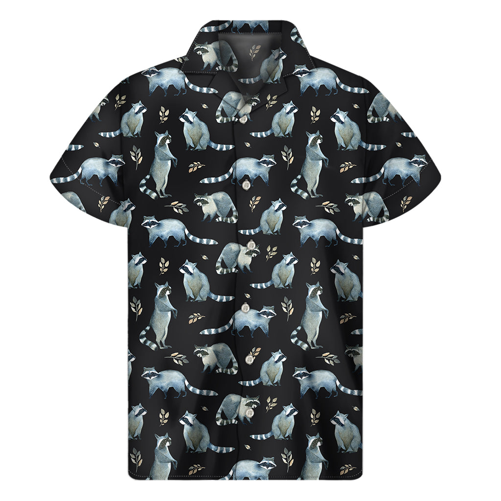 Watercolor Raccoon Pattern Print Men's Short Sleeve Shirt
