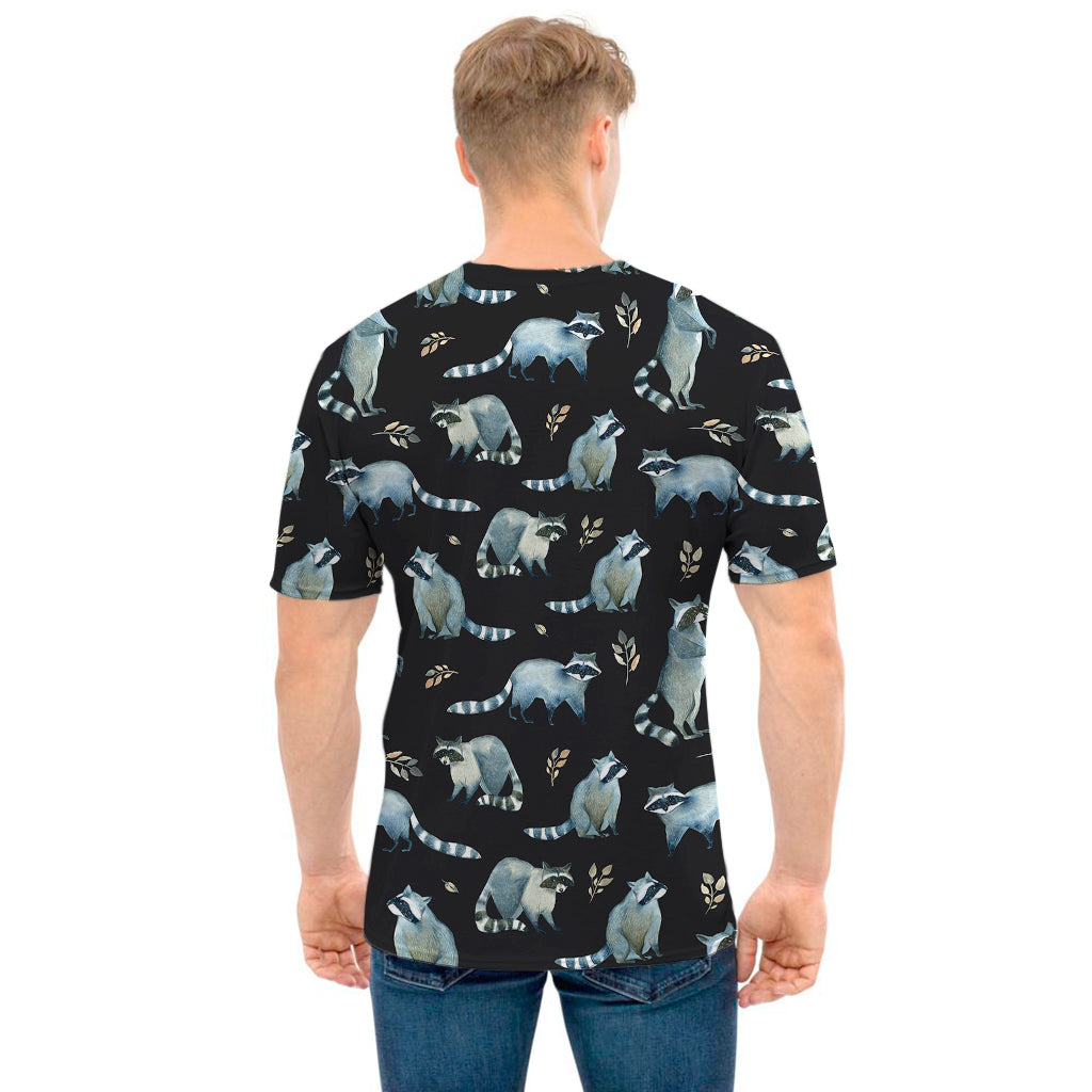 Watercolor Raccoon Pattern Print Men's T-Shirt