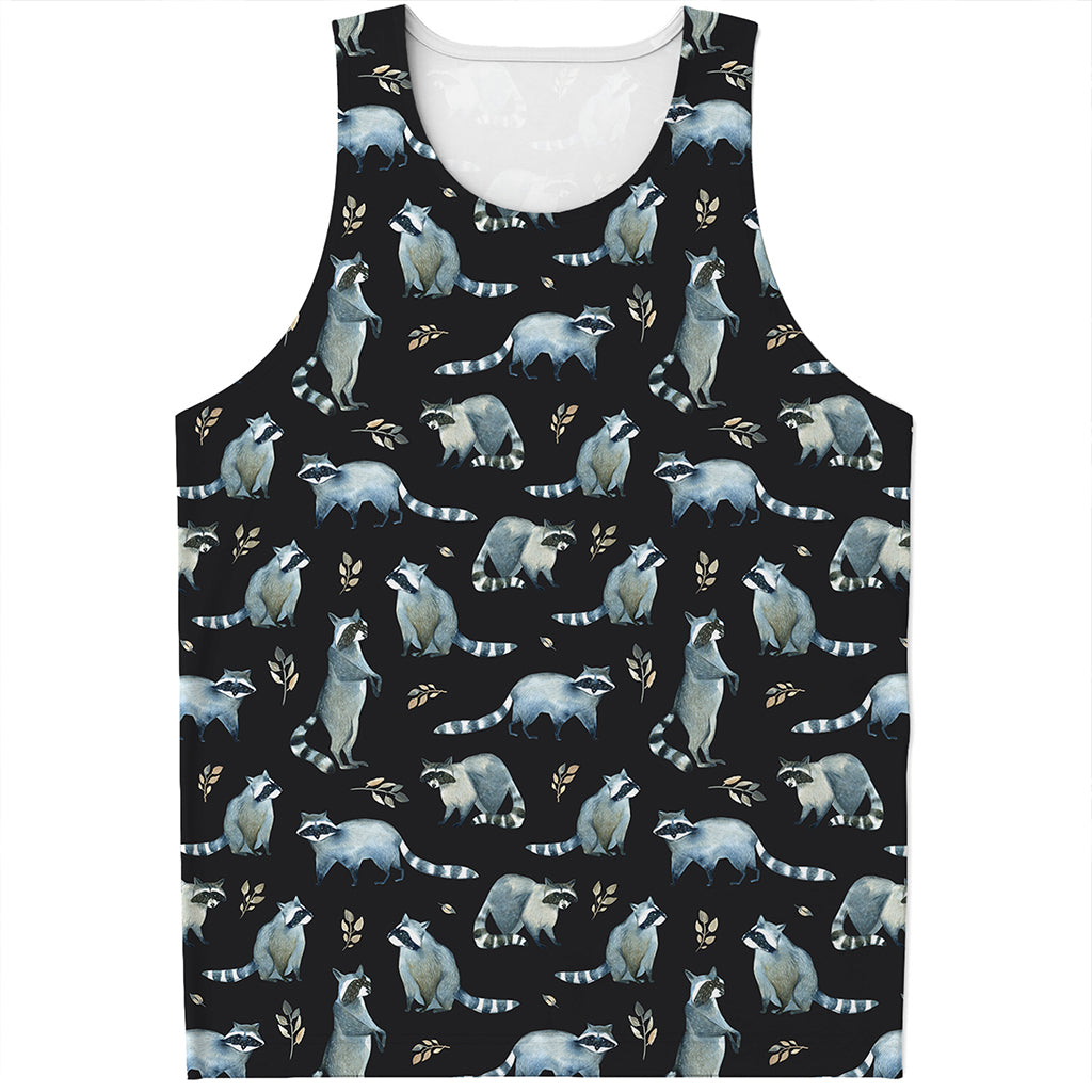 Watercolor Raccoon Pattern Print Men's Tank Top
