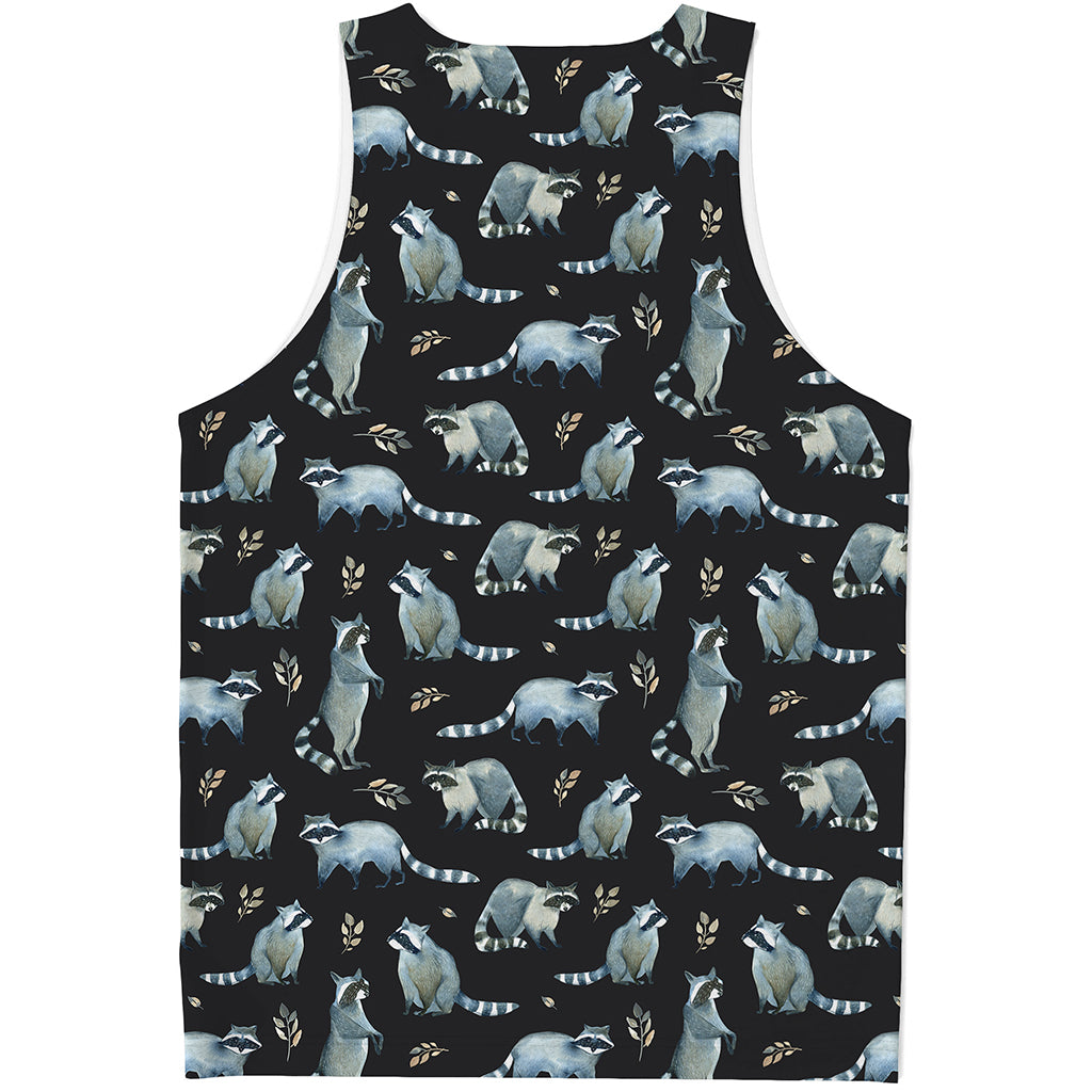Watercolor Raccoon Pattern Print Men's Tank Top