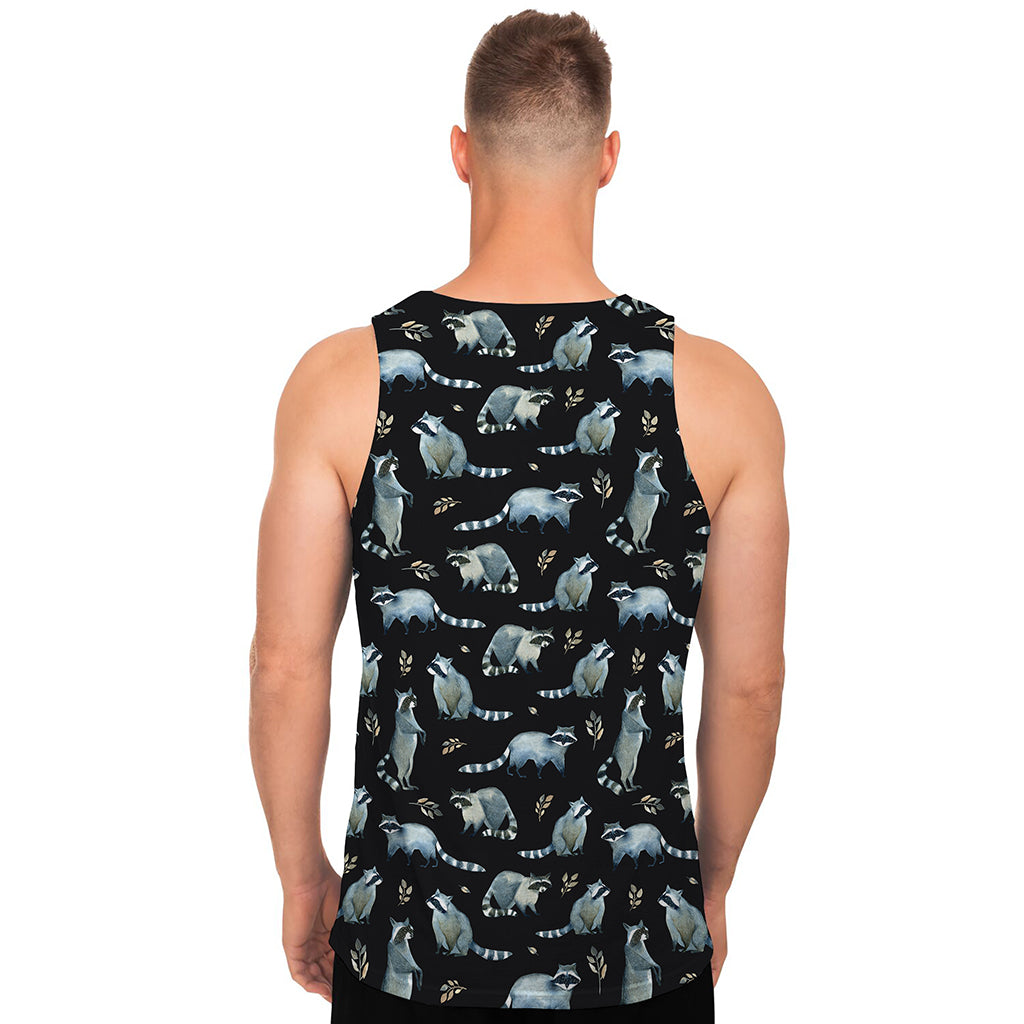 Watercolor Raccoon Pattern Print Men's Tank Top