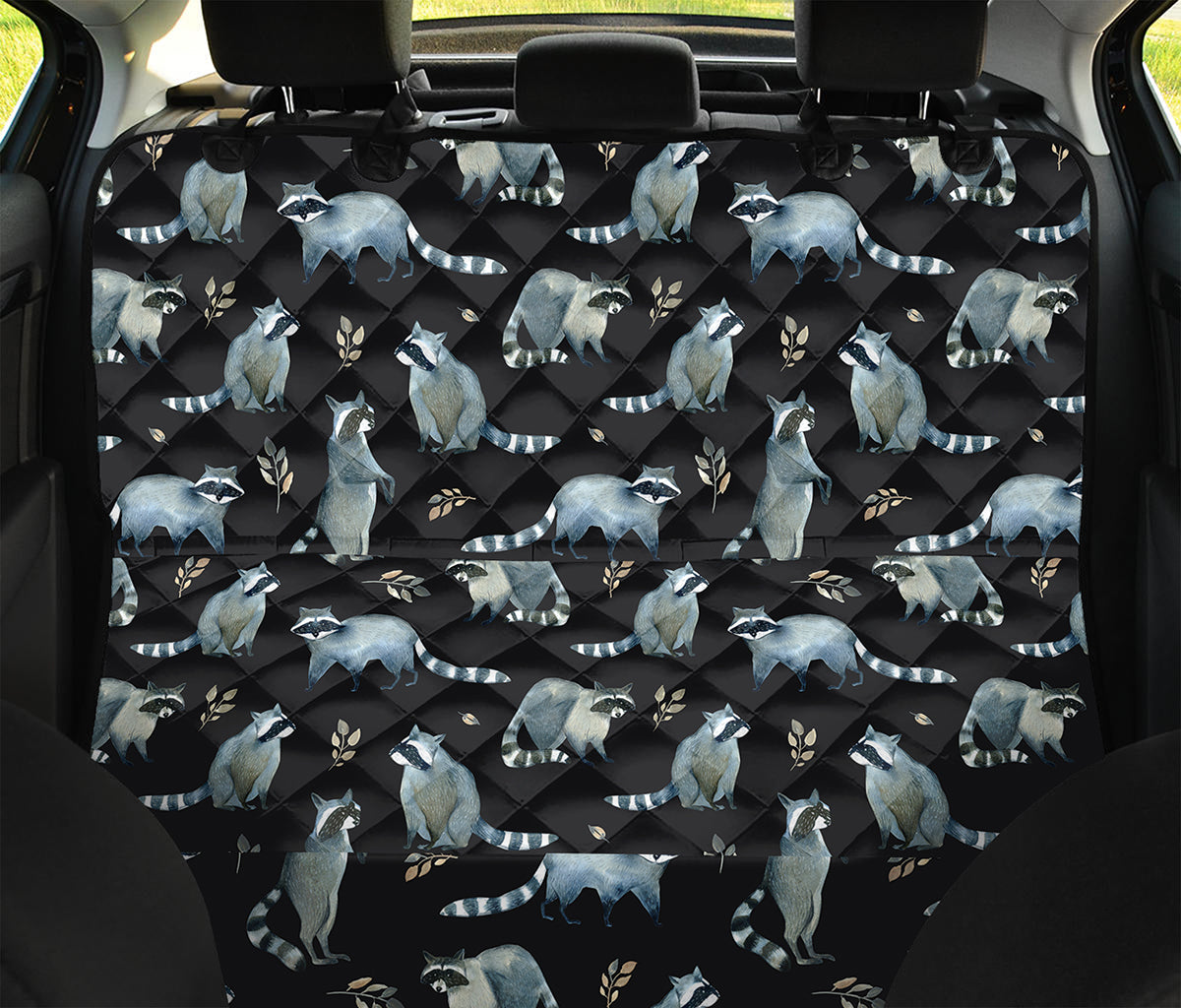 Watercolor Raccoon Pattern Print Pet Car Back Seat Cover