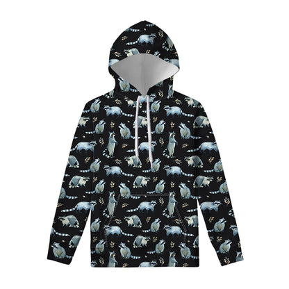 Watercolor Raccoon Pattern Print Pullover Hoodie