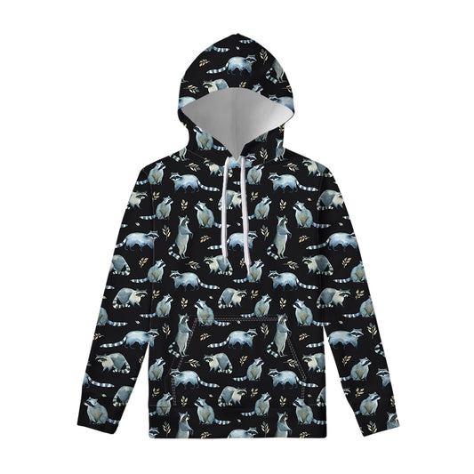 Watercolor Raccoon Pattern Print Pullover Hoodie