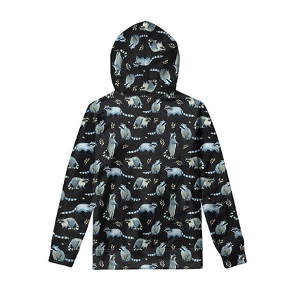 Watercolor Raccoon Pattern Print Pullover Hoodie