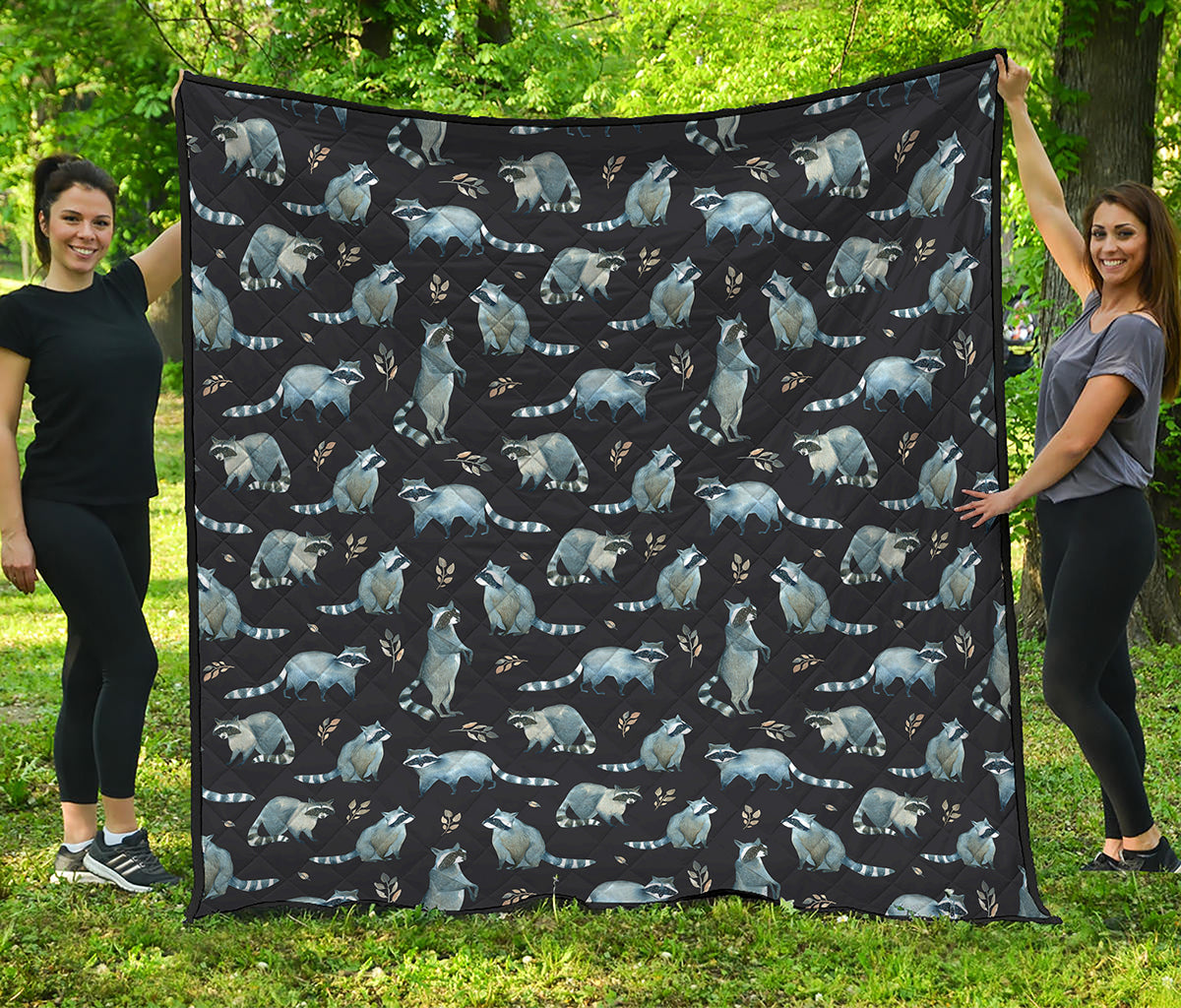 Watercolor Raccoon Pattern Print Quilt