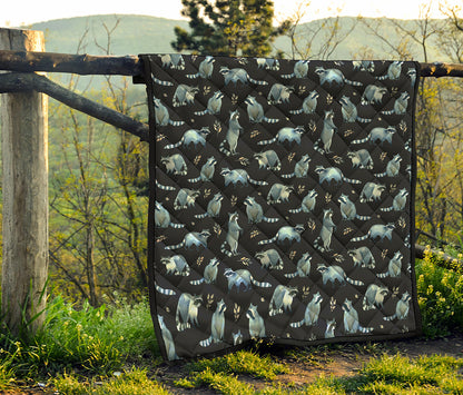 Watercolor Raccoon Pattern Print Quilt